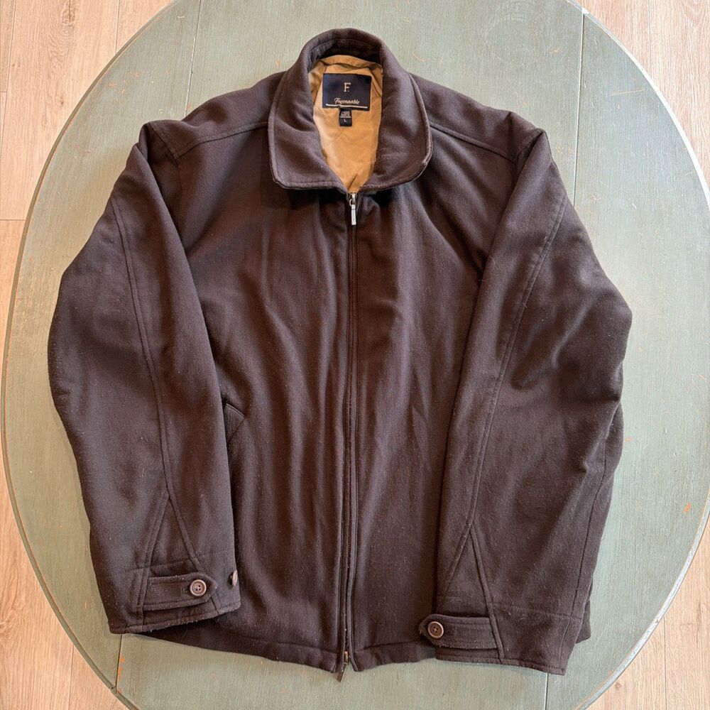 F. Façonnable Brown Full Zip Collared Jacket Size L Dry Clean Only